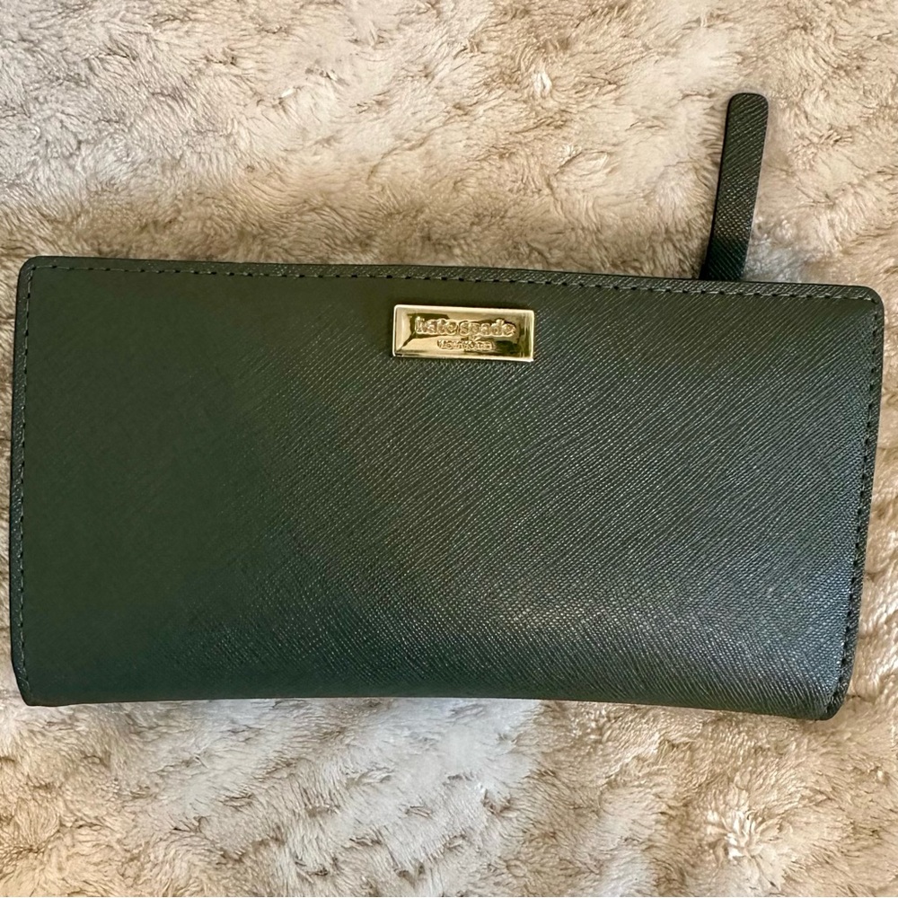 Kate Spade Forest Green Wallet with Gold Accent